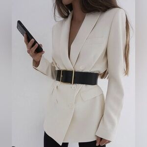 ZARA WOMAN NWT TAILORED DOUBLE BREASTED BLAZER JACKET White ECRU 3068/628 S